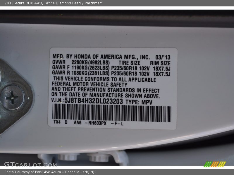 White Diamond Pearl / Parchment 2013 Acura RDX AWD