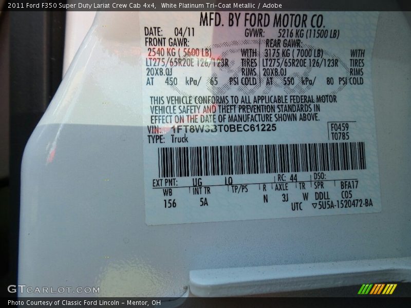 White Platinum Tri-Coat Metallic / Adobe 2011 Ford F350 Super Duty Lariat Crew Cab 4x4