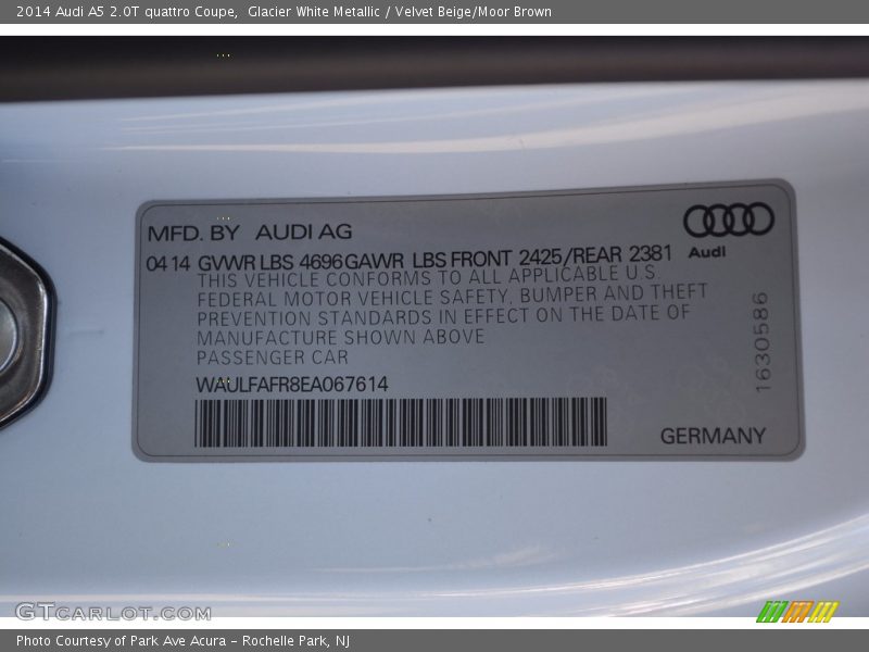 Glacier White Metallic / Velvet Beige/Moor Brown 2014 Audi A5 2.0T quattro Coupe