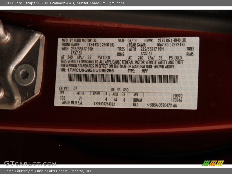 Sunset / Medium Light Stone 2014 Ford Escape SE 2.0L EcoBoost 4WD