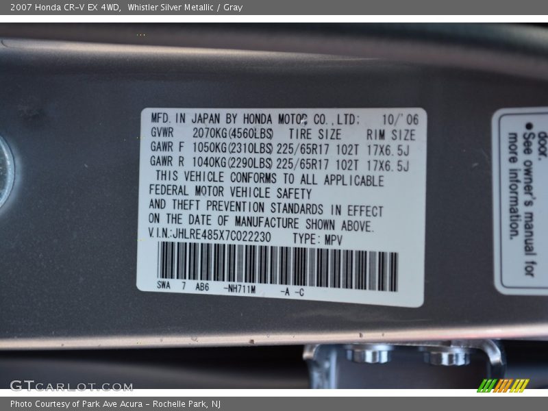 Whistler Silver Metallic / Gray 2007 Honda CR-V EX 4WD