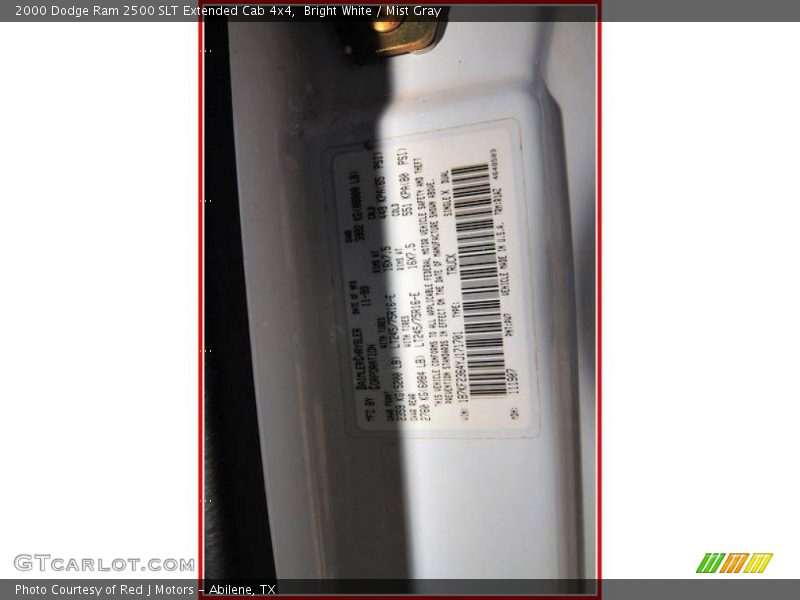 Bright White / Mist Gray 2000 Dodge Ram 2500 SLT Extended Cab 4x4