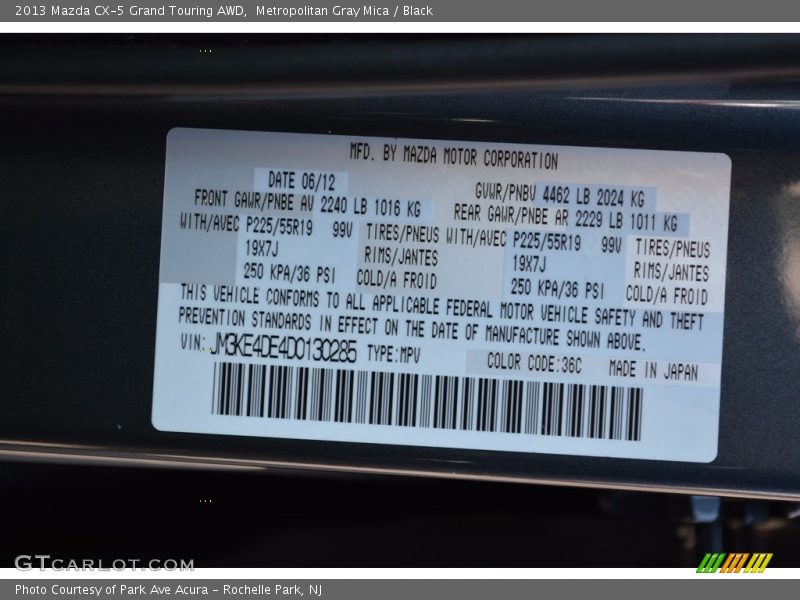 Metropolitan Gray Mica / Black 2013 Mazda CX-5 Grand Touring AWD
