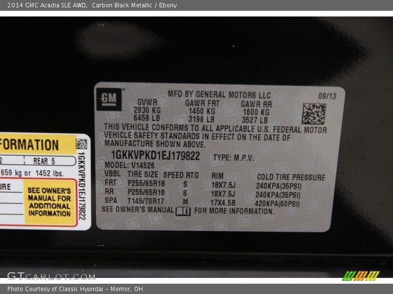 Carbon Black Metallic / Ebony 2014 GMC Acadia SLE AWD