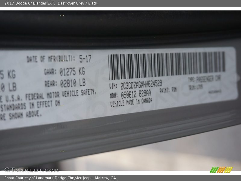Destroyer Grey / Black 2017 Dodge Challenger SXT