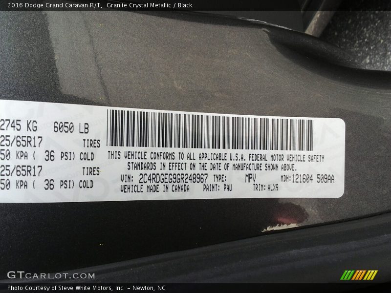 Granite Crystal Metallic / Black 2016 Dodge Grand Caravan R/T