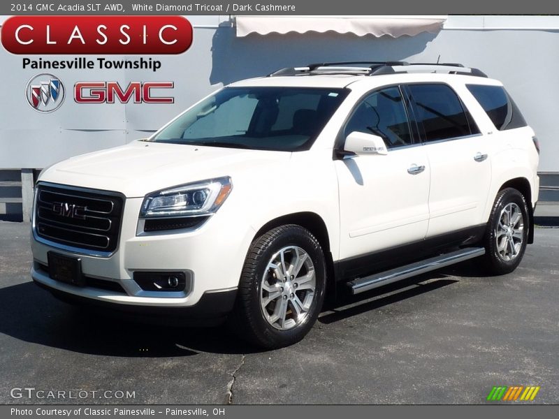 White Diamond Tricoat / Dark Cashmere 2014 GMC Acadia SLT AWD