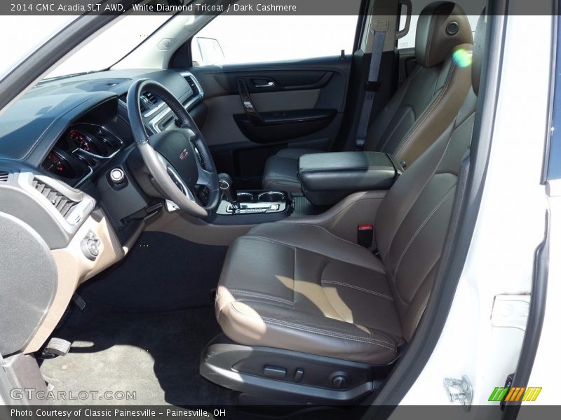White Diamond Tricoat / Dark Cashmere 2014 GMC Acadia SLT AWD