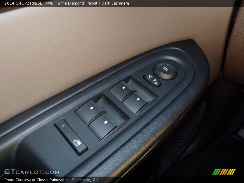 White Diamond Tricoat / Dark Cashmere 2014 GMC Acadia SLT AWD
