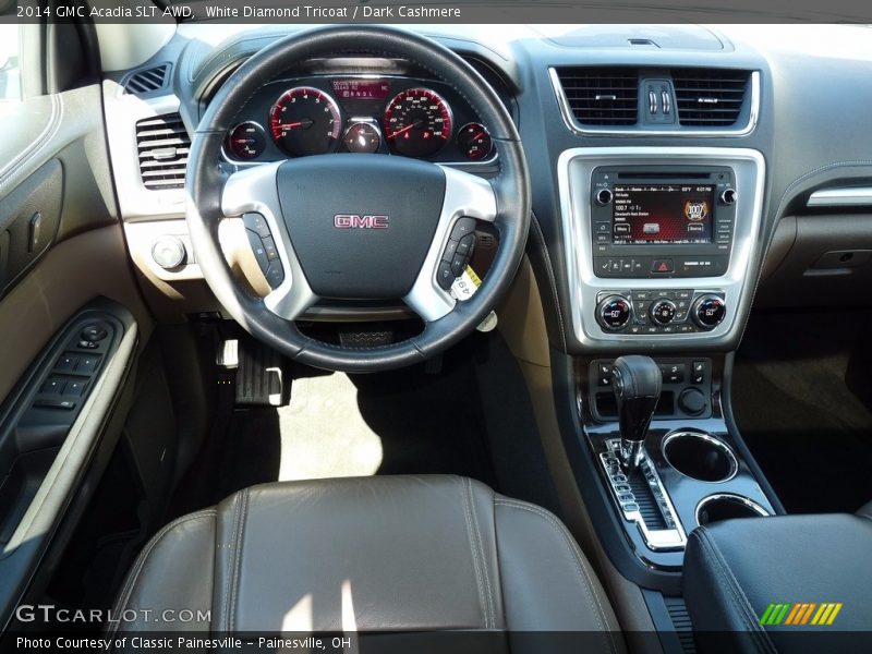 White Diamond Tricoat / Dark Cashmere 2014 GMC Acadia SLT AWD