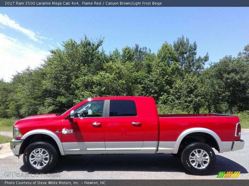 Flame Red / Canyon Brown/Light Frost Beige 2017 Ram 3500 Laramie Mega Cab 4x4