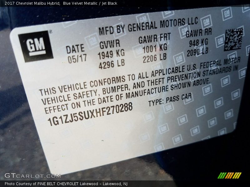Blue Velvet Metallic / Jet Black 2017 Chevrolet Malibu Hybrid