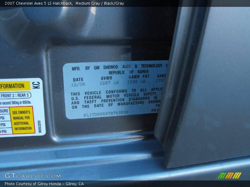 Medium Gray / Black/Gray 2007 Chevrolet Aveo 5 LS Hatchback