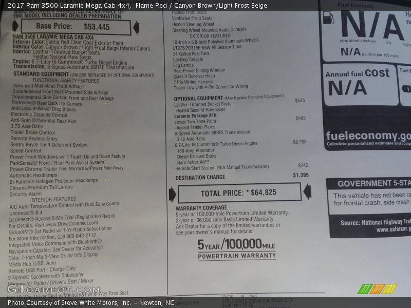  2017 3500 Laramie Mega Cab 4x4 Window Sticker