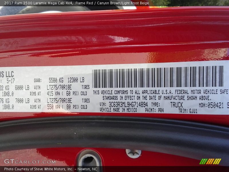 2017 3500 Laramie Mega Cab 4x4 Flame Red Color Code PR4