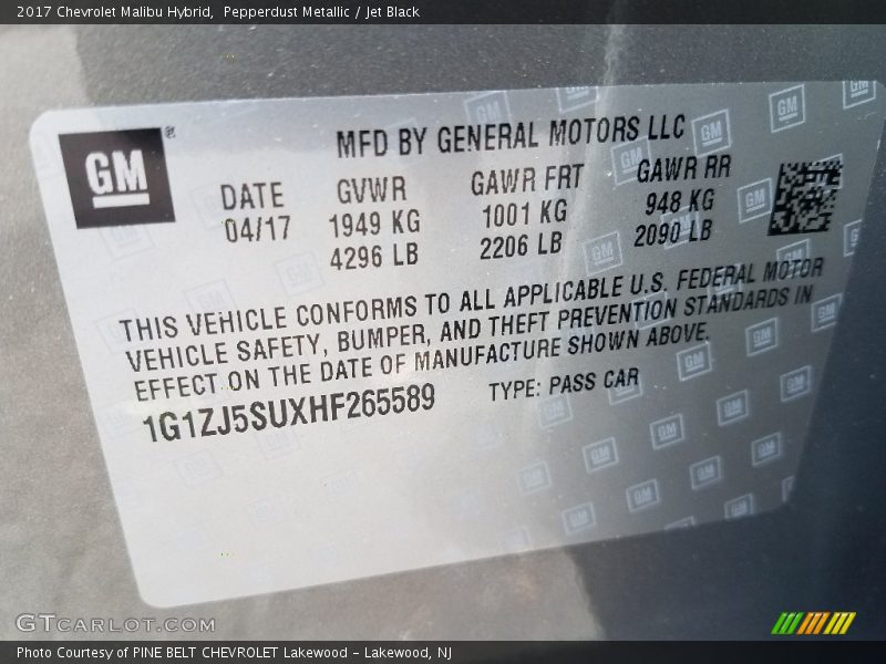 Pepperdust Metallic / Jet Black 2017 Chevrolet Malibu Hybrid