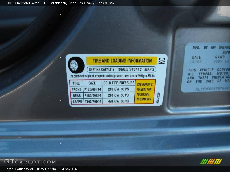 Medium Gray / Black/Gray 2007 Chevrolet Aveo 5 LS Hatchback