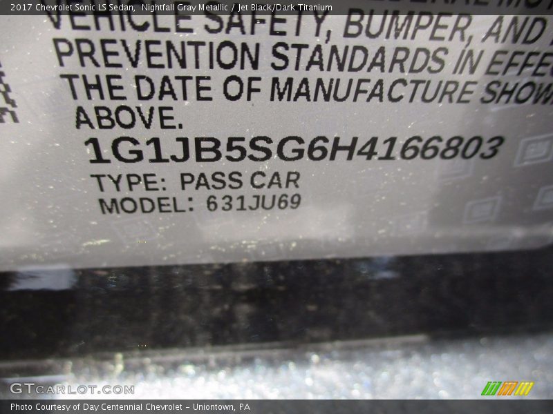 Nightfall Gray Metallic / Jet Black/Dark Titanium 2017 Chevrolet Sonic LS Sedan