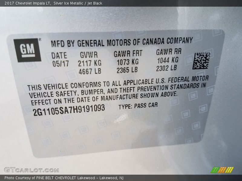 Silver Ice Metallic / Jet Black 2017 Chevrolet Impala LT