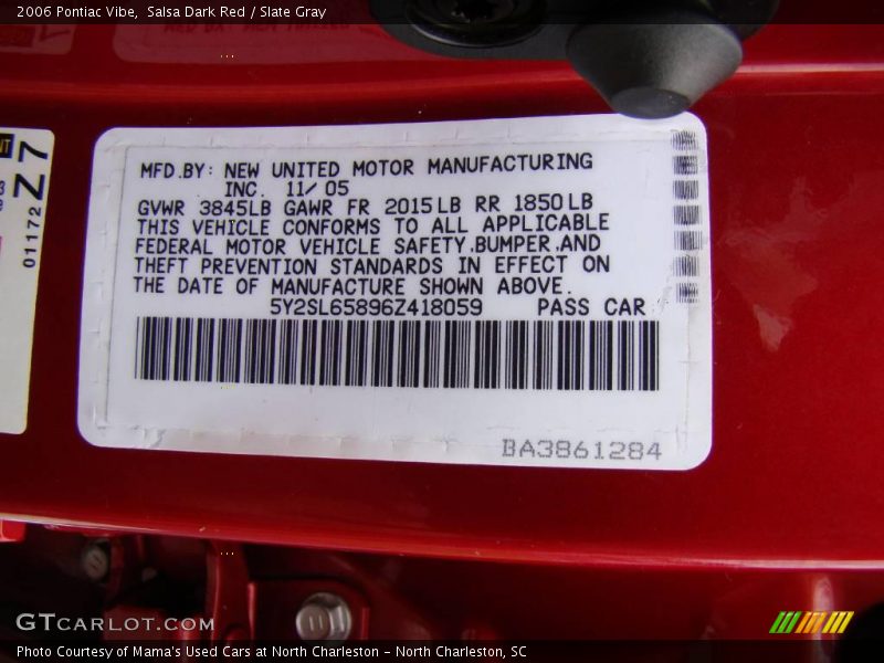 Salsa Dark Red / Slate Gray 2006 Pontiac Vibe
