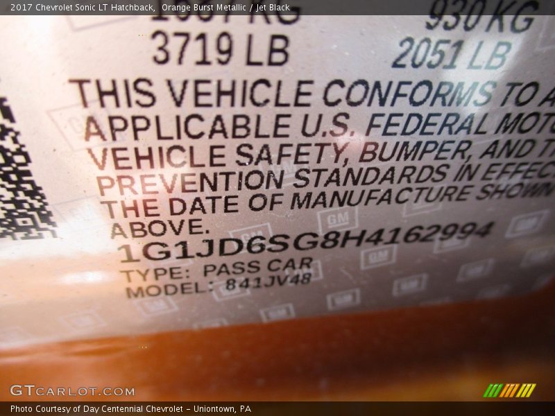 Orange Burst Metallic / Jet Black 2017 Chevrolet Sonic LT Hatchback