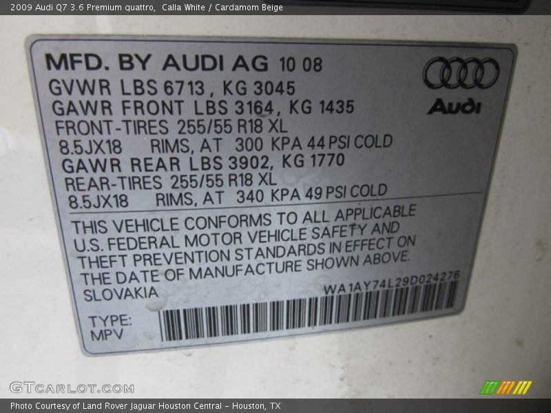 Calla White / Cardamom Beige 2009 Audi Q7 3.6 Premium quattro