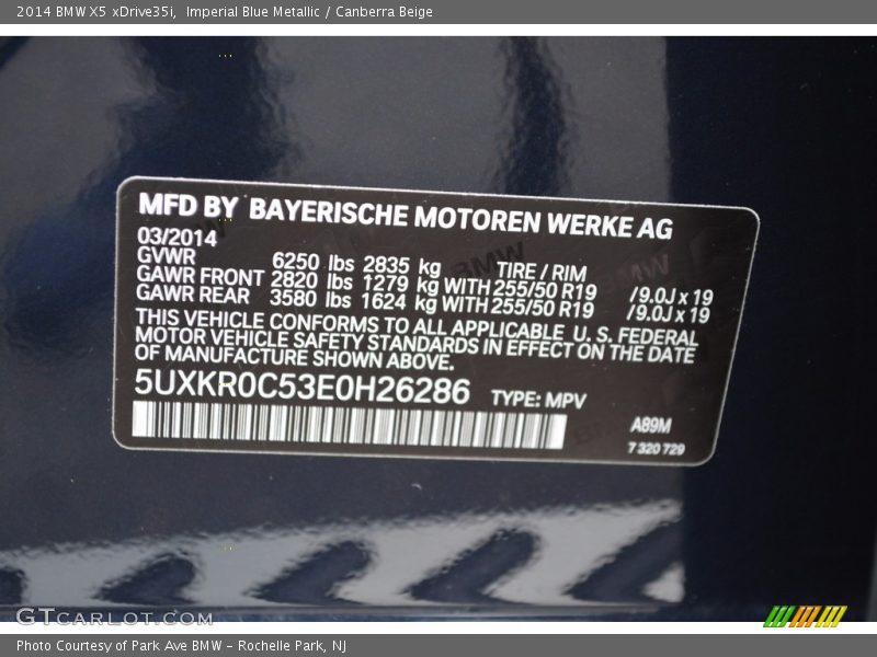 Imperial Blue Metallic / Canberra Beige 2014 BMW X5 xDrive35i