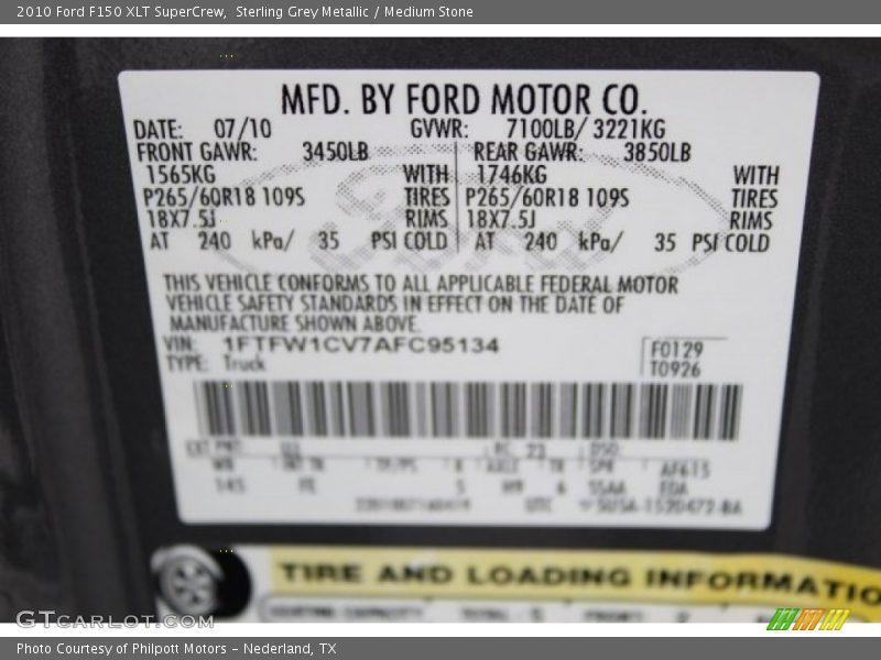 Sterling Grey Metallic / Medium Stone 2010 Ford F150 XLT SuperCrew