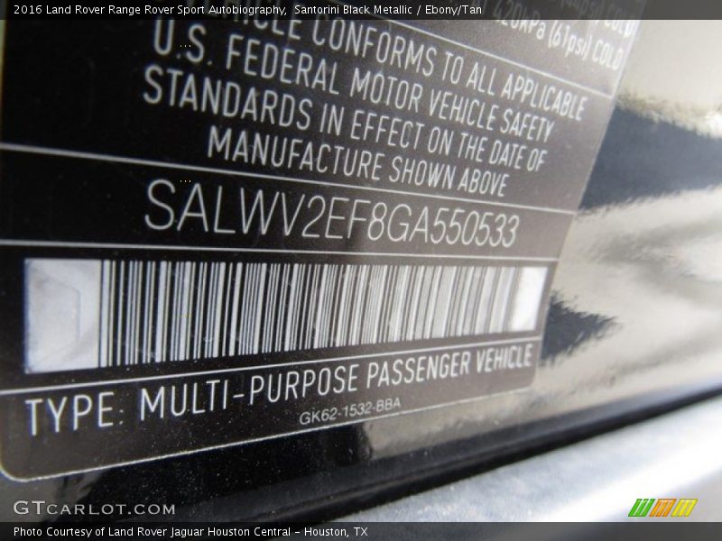 Santorini Black Metallic / Ebony/Tan 2016 Land Rover Range Rover Sport Autobiography
