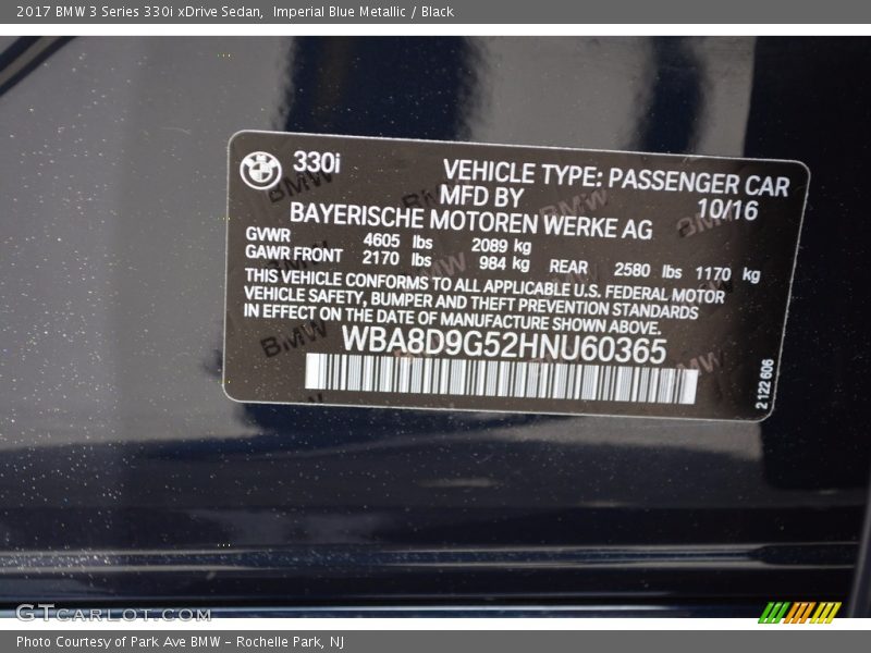 Imperial Blue Metallic / Black 2017 BMW 3 Series 330i xDrive Sedan