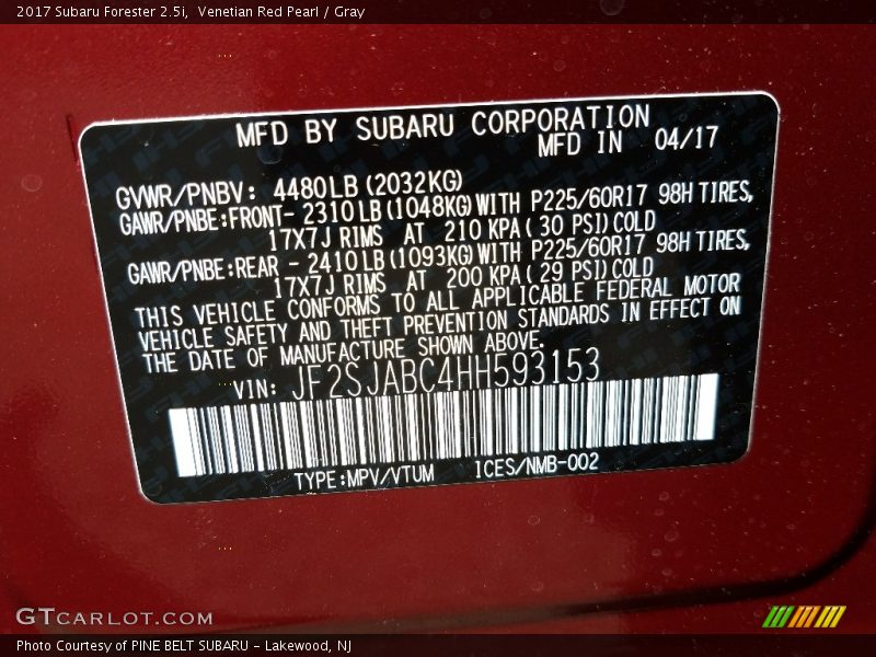 Venetian Red Pearl / Gray 2017 Subaru Forester 2.5i