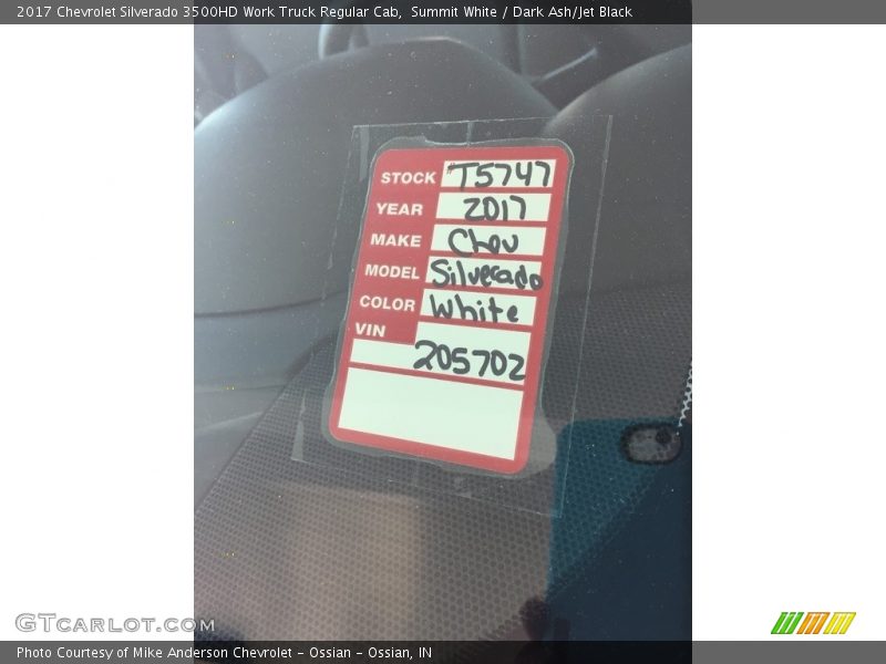 Summit White / Dark Ash/Jet Black 2017 Chevrolet Silverado 3500HD Work Truck Regular Cab