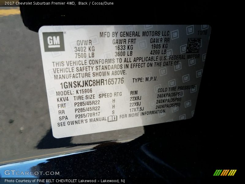 Black / Cocoa/Dune 2017 Chevrolet Suburban Premier 4WD