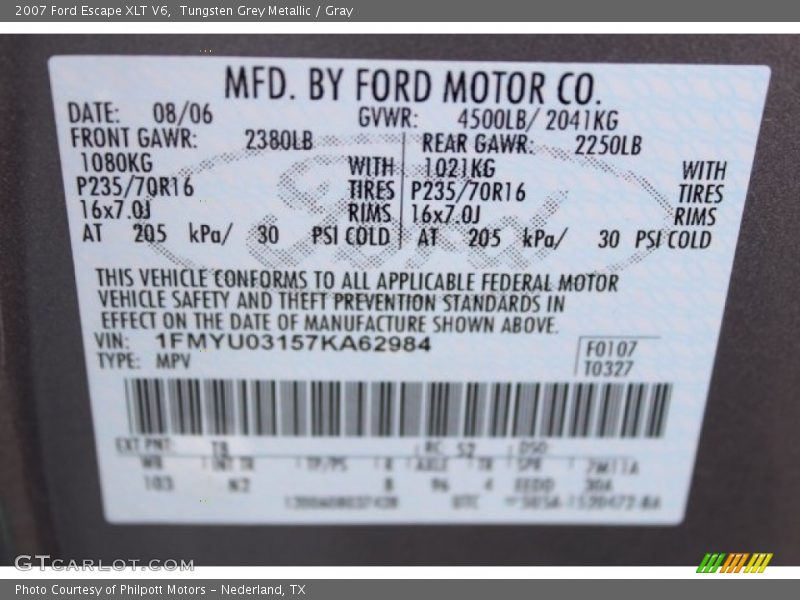 Tungsten Grey Metallic / Gray 2007 Ford Escape XLT V6