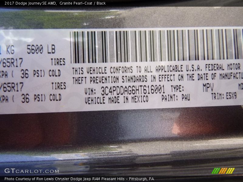 Granite Pearl-Coat / Black 2017 Dodge Journey SE AWD