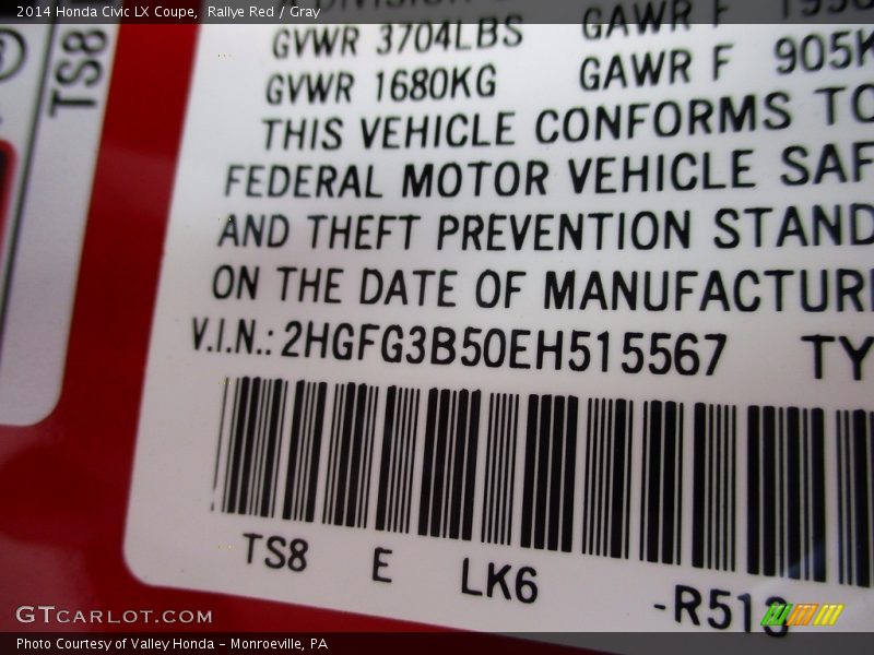 Rallye Red / Gray 2014 Honda Civic LX Coupe