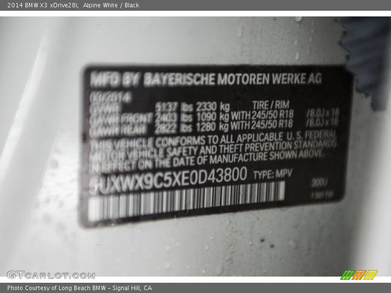 Alpine White / Black 2014 BMW X3 xDrive28i