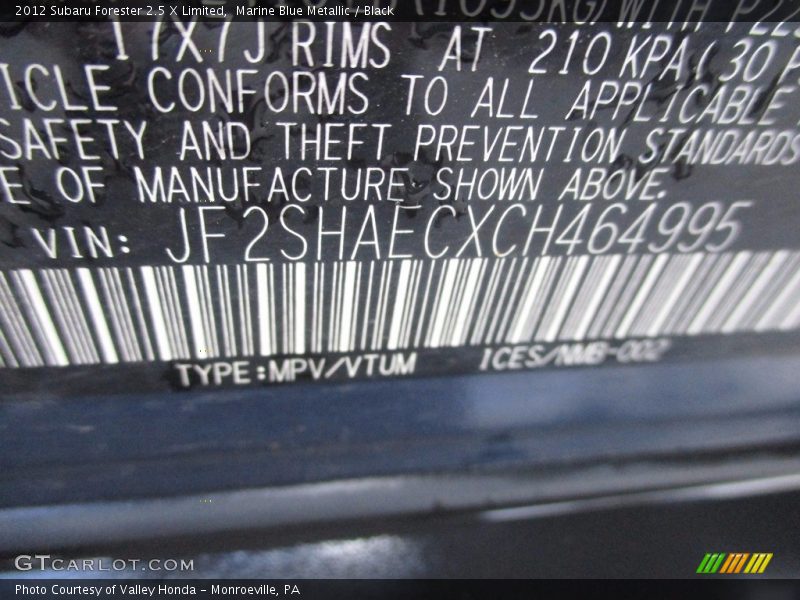 Marine Blue Metallic / Black 2012 Subaru Forester 2.5 X Limited