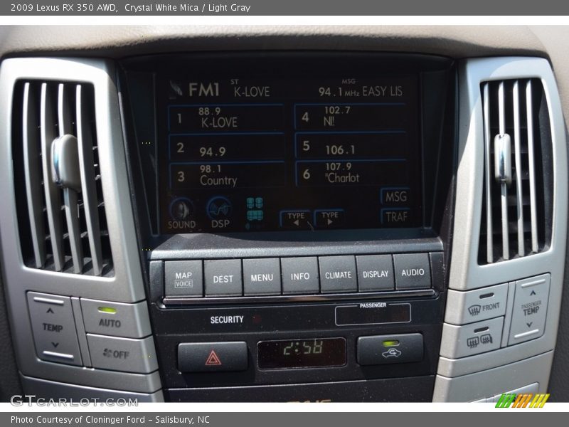 Crystal White Mica / Light Gray 2009 Lexus RX 350 AWD