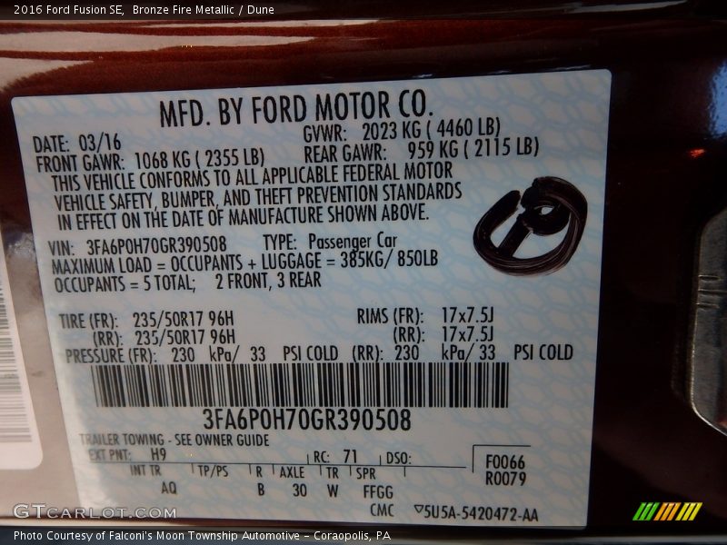 Bronze Fire Metallic / Dune 2016 Ford Fusion SE