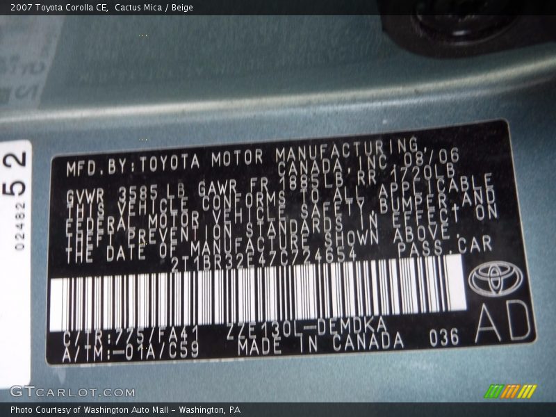 Cactus Mica / Beige 2007 Toyota Corolla CE