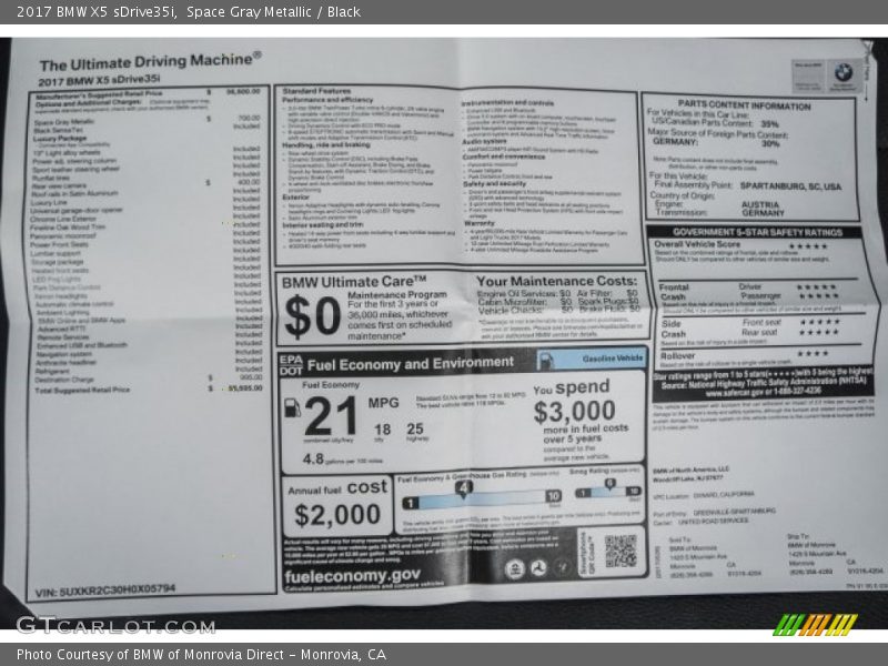 Space Gray Metallic / Black 2017 BMW X5 sDrive35i