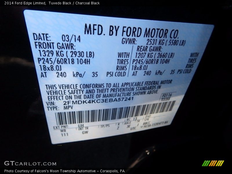 Tuxedo Black / Charcoal Black 2014 Ford Edge Limited