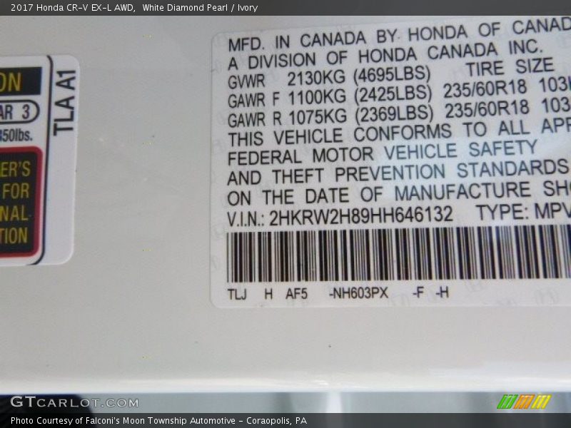 White Diamond Pearl / Ivory 2017 Honda CR-V EX-L AWD