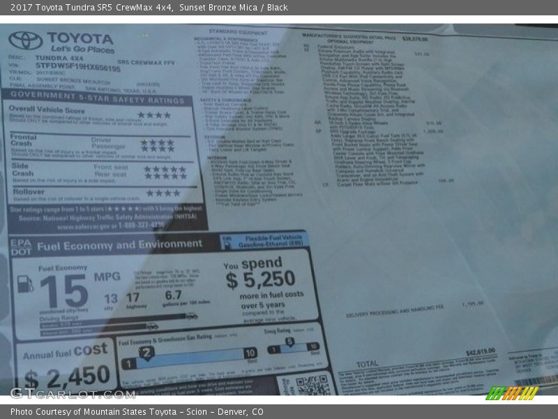 Sunset Bronze Mica / Black 2017 Toyota Tundra SR5 CrewMax 4x4