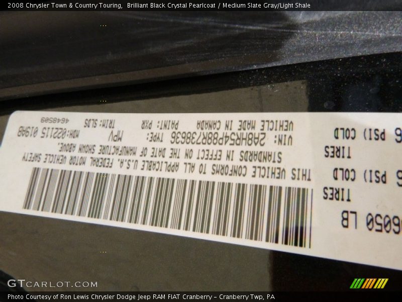 Brilliant Black Crystal Pearlcoat / Medium Slate Gray/Light Shale 2008 Chrysler Town & Country Touring