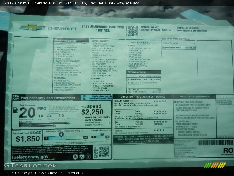 Red Hot / Dark Ash/Jet Black 2017 Chevrolet Silverado 1500 WT Regular Cab