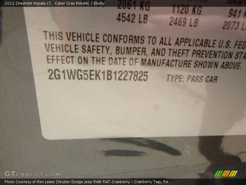 Cyber Gray Metallic / Ebony 2011 Chevrolet Impala LT