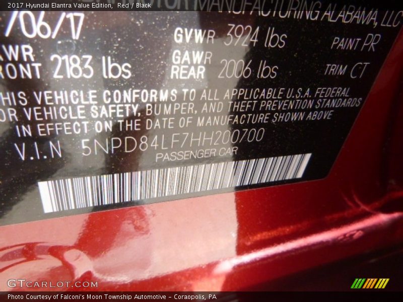 Red / Black 2017 Hyundai Elantra Value Edition