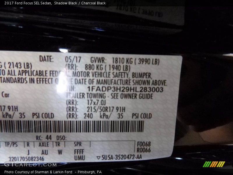 Shadow Black / Charcoal Black 2017 Ford Focus SEL Sedan
